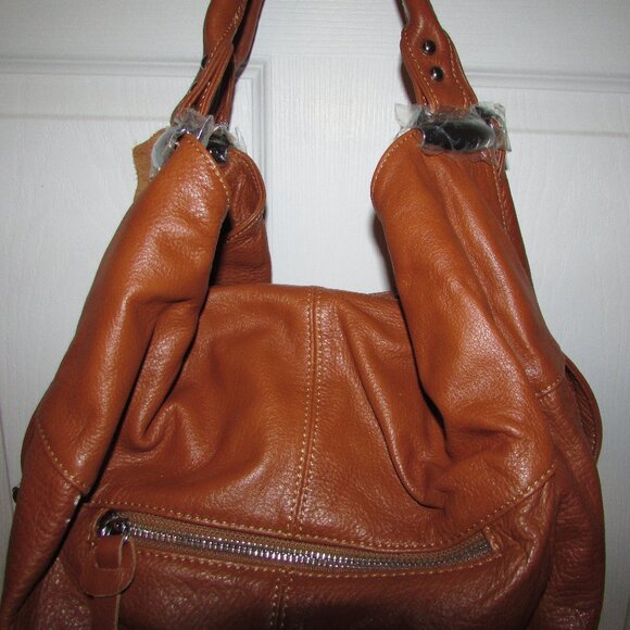 Leather Caramel Tan Unique Hobo Handbag - NEW - Picture 9 of 12